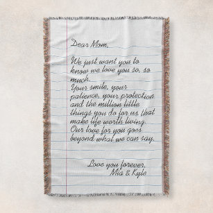 Personalised Handwritten Letter Love Message Mum Throw Blanket