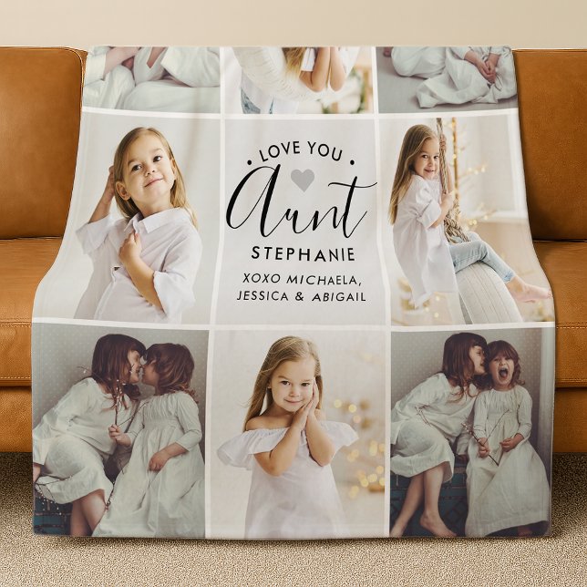 Personalised Handwritten Love You Aunt 8-Photo Fleece Blanket (Creator Uploaded)