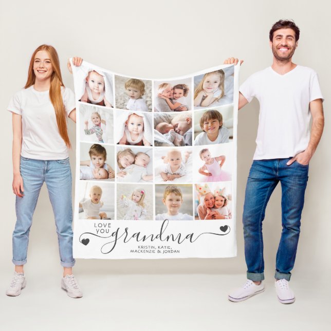 Personalised Handwritten Love You Grandma 16 Photo Fleece Blanket (In Situ)