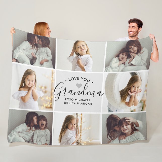 Personalised Handwritten Love You Grandma 8-Photo Fleece Blanket (In Situ)