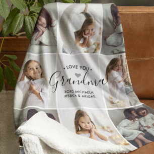 Personalised Handwritten Love You Grandma 8-Photo Sherpa Blanket
