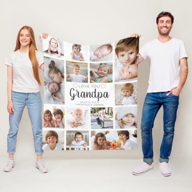 Personalised Handwritten Love You Grandpa 15 Photo Fleece Blanket (In Situ)