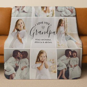 Personalised Handwritten Love You Grandpa 8-Photo Sherpa Blanket