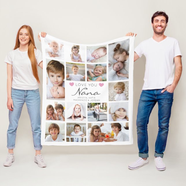 Personalised Handwritten Love You Nana 15 Photo Fleece Blanket (In Situ)