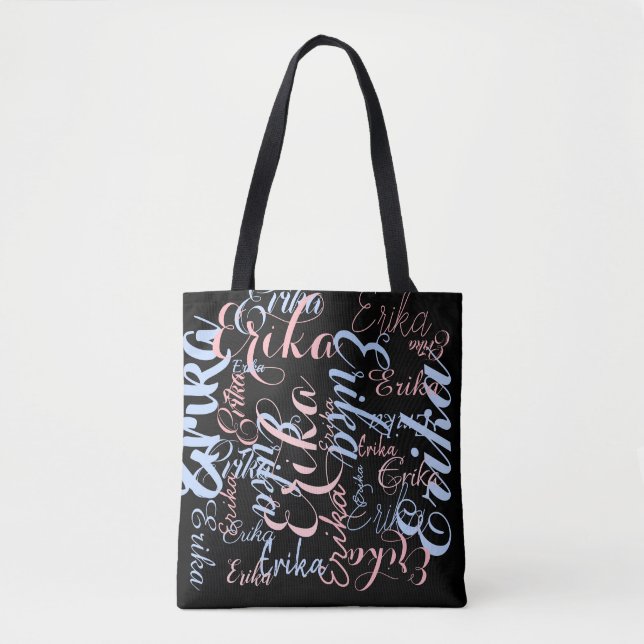 personalised handwritten names on black tote bag (Front)