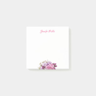 Personalised Handwritten Script Watercolor Floral Post-it Notes