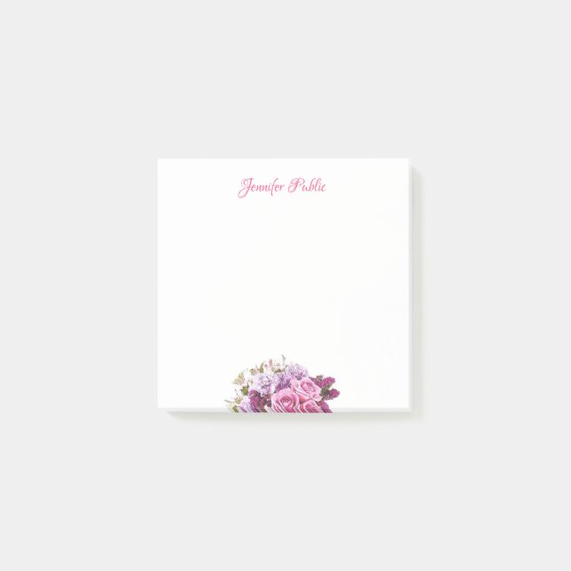 Personalised Handwritten Script Watercolor Floral Post-it Notes (Front)
