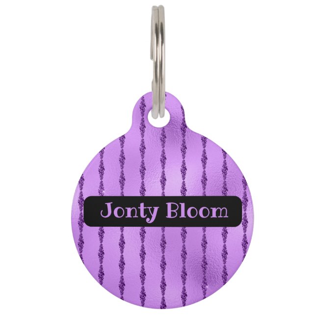 Personalised Hanging Beads Amethyst Purple Pet Tag (Front)