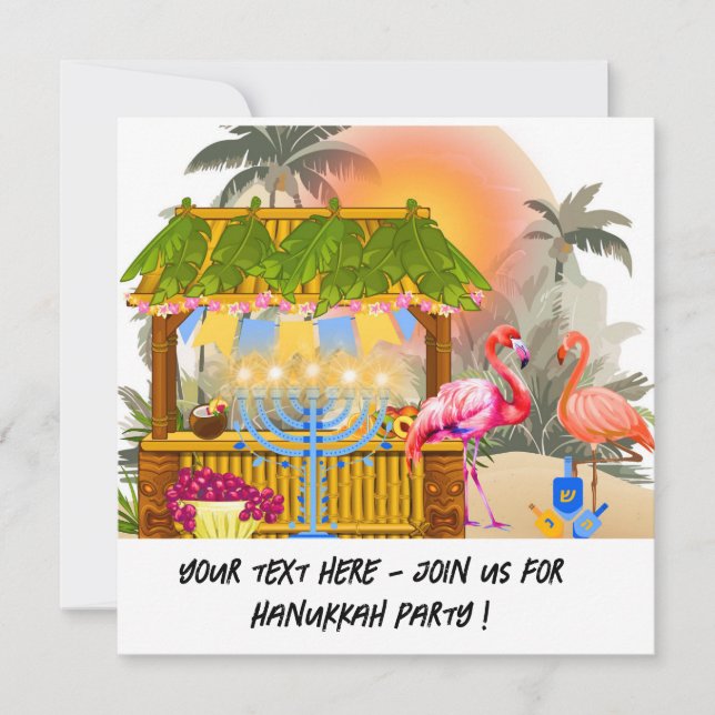 Personalised Hanukkah Card – Beach Theme Tiki Bar  (Front)