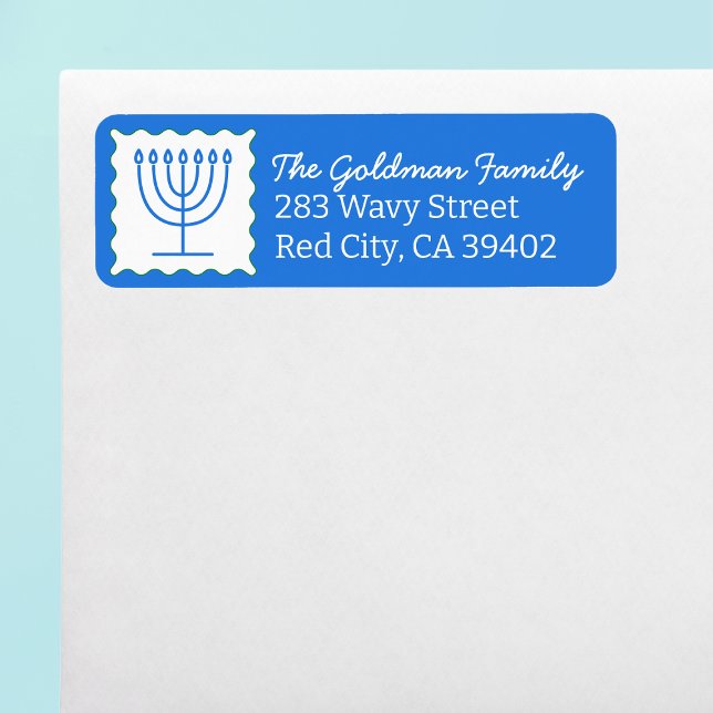 Personalised Hanukkah Menorah Blue Return Address  (Creator Uploaded)