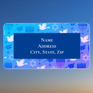 Personalised Hanukkah Menorah Doves & Stars  Label
