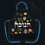 Personalised Hanukkah Menorah Dreidel Apron<br><div class="desc">Set a Happy Hanukkah tone with our Personalised Bold & Bright Hanukkah Apron. Sure to make someone special smile. It is the perfect way to wish friends and family a Happy Hanukkah. Whimsical colourful Chanukah elements — including Jelly Doughnuts, Dreidels, Wrapped Gifts, Gold Coins and Stars of David— surround the...</div>