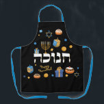 Personalised Hanukkah Menorah Dreidel Apron<br><div class="desc">Set a Happy Hanukkah tone with our Personalised Bold & Bright Hanukkah Apron. Sure to make someone special smile. It is the perfect way to wish friends and family a Happy Hanukkah. Whimsical colourful Chanukah elements — including Jelly Doughnuts, Dreidels, Wrapped Gifts, Gold Coins and Stars of David— surround the...</div>