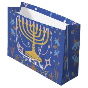 Personalised Hanukkah pattern Large Gift Bag