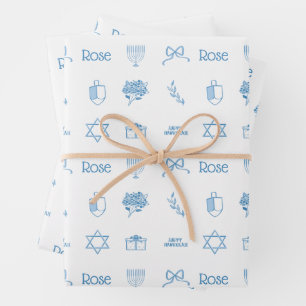 Personalised Hanukkah Preppy Sweet Wrapping Paper Sheet