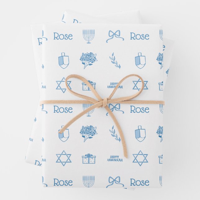 Personalised Hanukkah Preppy Sweet Wrapping Paper Sheet (In situ)