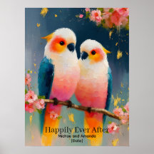 Personalised "Happily Ever After" Parrot Couple