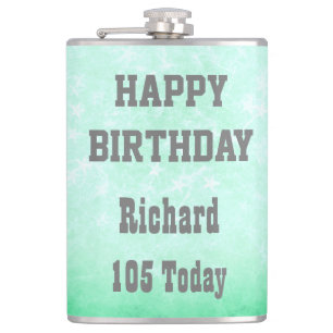 Personalised Happy 105th Birthday design Hip Flask