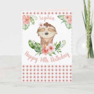 Personalised Happy 14th Birthday Cute Sloth Girl Card