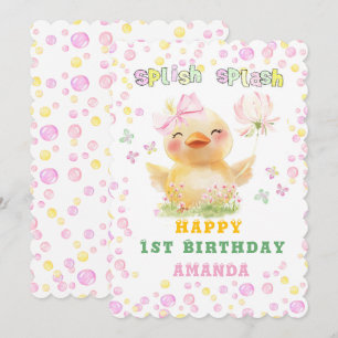 Personalised Happy 1st Birthday Rubber Duck Girl Invitation