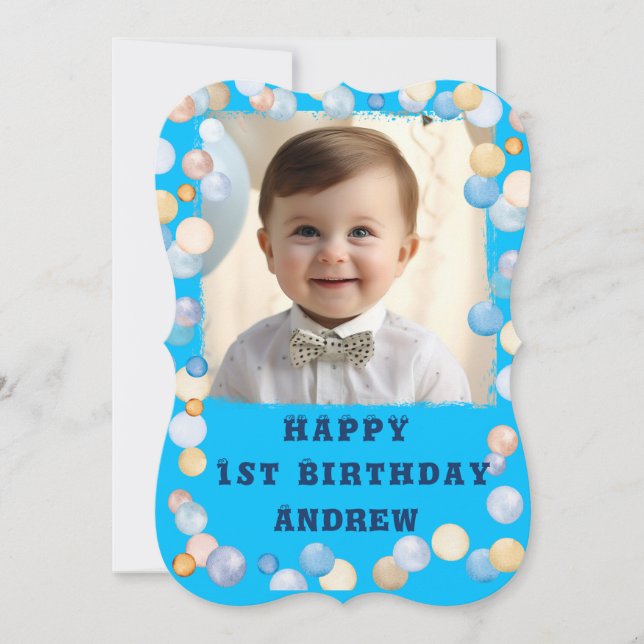Personalised Happy 1st Birthday With Photo Invitation (Front)