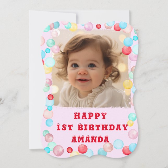 Personalised Happy 1st Birthday With Photo Postcar Invitation (Front)