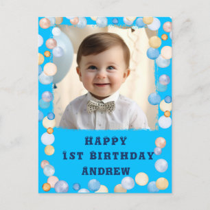 Personalised Happy 1st Birthday With Photo Postcard