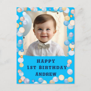 Personalised Happy 1st Birthday With Photo Postcard