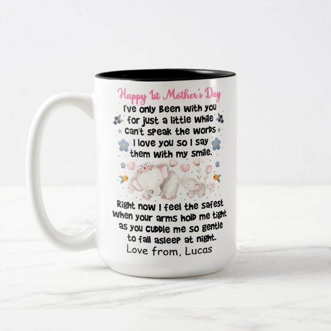 Personalised Happy 1st Mother's Day, Custom Names  Two-Tone Coffee Mug (Left)