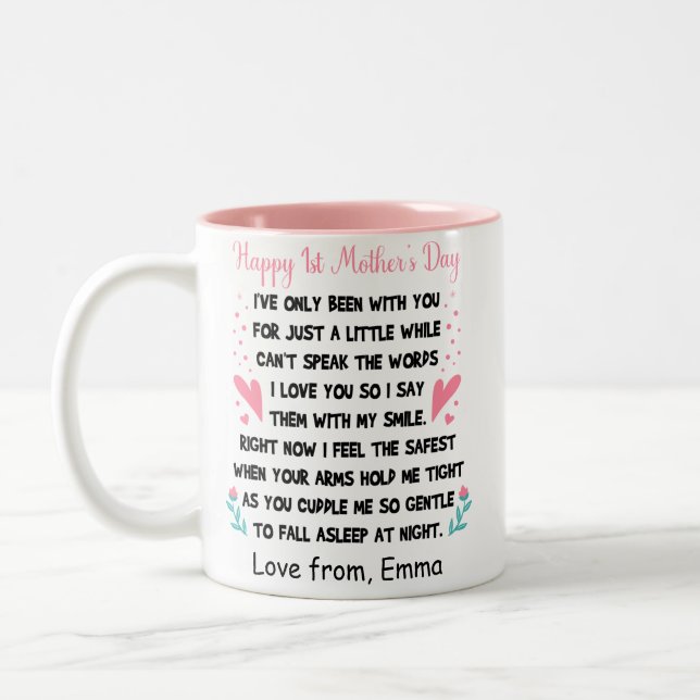 Personalised Happy 1st Mother's Day, Custom Names Two-Tone Coffee Mug (Left)