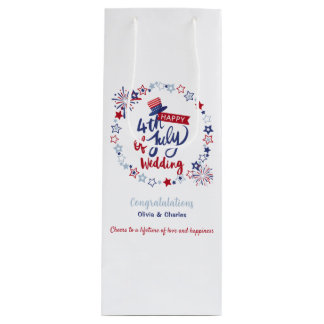 Personalised Happy 4th of July Wedding Cheers Wine Gift Bag