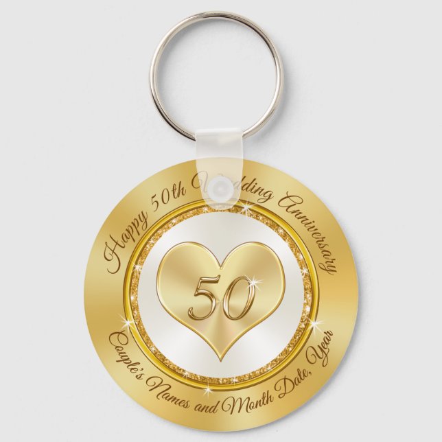 Personalised Happy 50th Anniversary Favours Cheap Key Ring (Front)