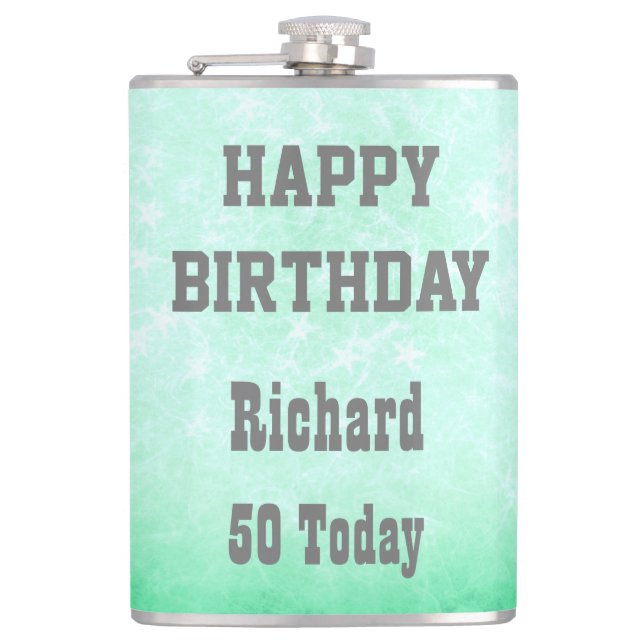 Personalised Happy 50th Birthday design Hip Flask (Front)