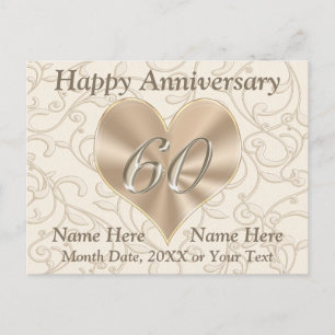 Personalised Happy 60th Anniversary Post Cards