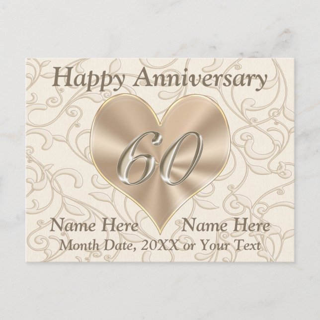 Personalised Happy 60th Anniversary Post Cards (Front)