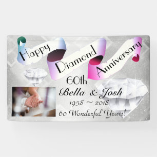 Personalised Happy 60th Wedding Anniversary Banner