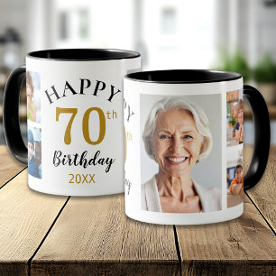 Personalised Happy 70th Birthday 5 Photo Collage Mug
