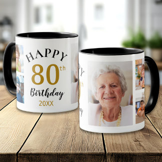 Personalised Happy 80th Birthday 5 Photo Collage Mug