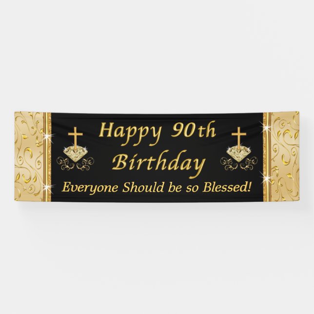 Personalised Happy 90th Birthday Banner for Her (Horizontal)