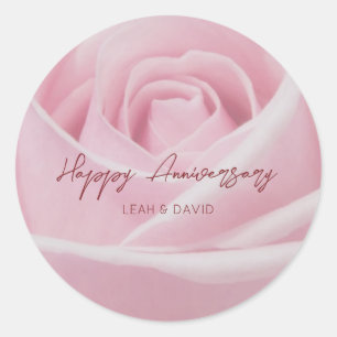 Personalised happy anniversary pink rose classic round sticker