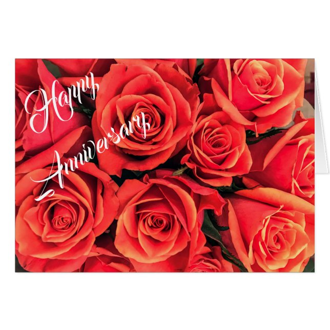 Personalised Happy Anniversary Roses Greeting Card (Front Horizontal)