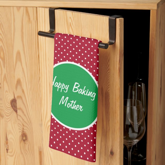 Personalised Happy Baking Swiss Dot Kitchen Towel (Thirds Fold)