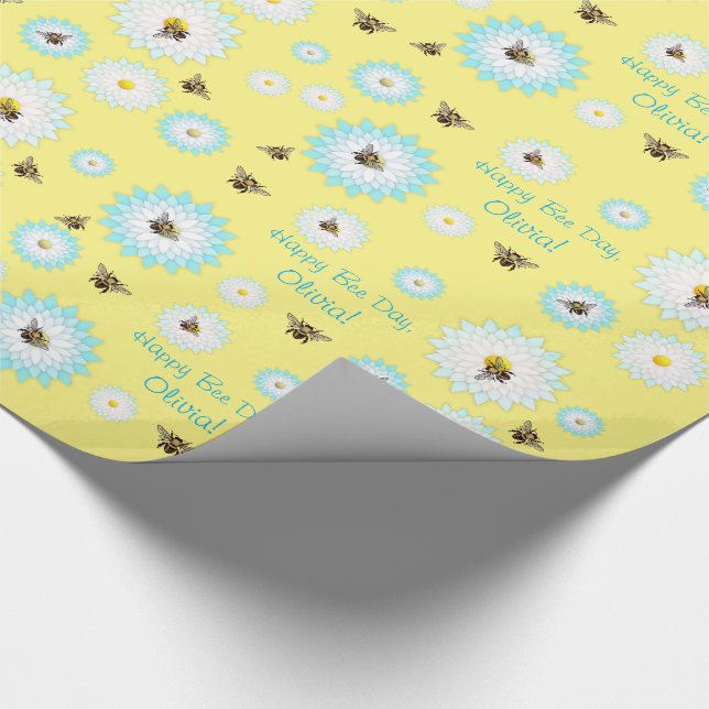Personalised Happy Bee Day Wrapping Paper (Corner)