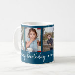 Personalised Happy Birthday 5 Photo Collage Blue Coffee Mug<br><div class="desc">Unique keepsake mug gift for grandparents birthday with happy birthday typography and 5 photos of grandchildren with their names.</div>