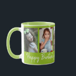Personalised Happy Birthday 5 Photo Collage Blue   Mug<br><div class="desc">Unique keepsake mug gift for grandparents birthday with happy birthday typography and 5 photos of grandchildren with their names.</div>