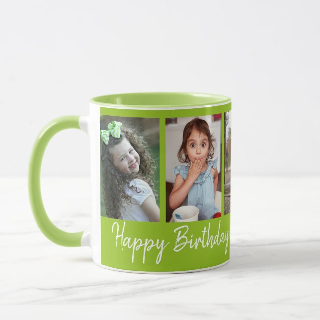 Personalised Happy Birthday 5 Photo Collage Blue   Mug (Left)