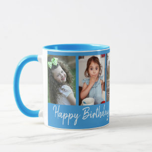 Personalised Happy Birthday 5 Photo Collage Blue Mug