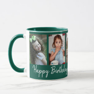 Personalised Happy Birthday 5 Photo Collage Green Mug