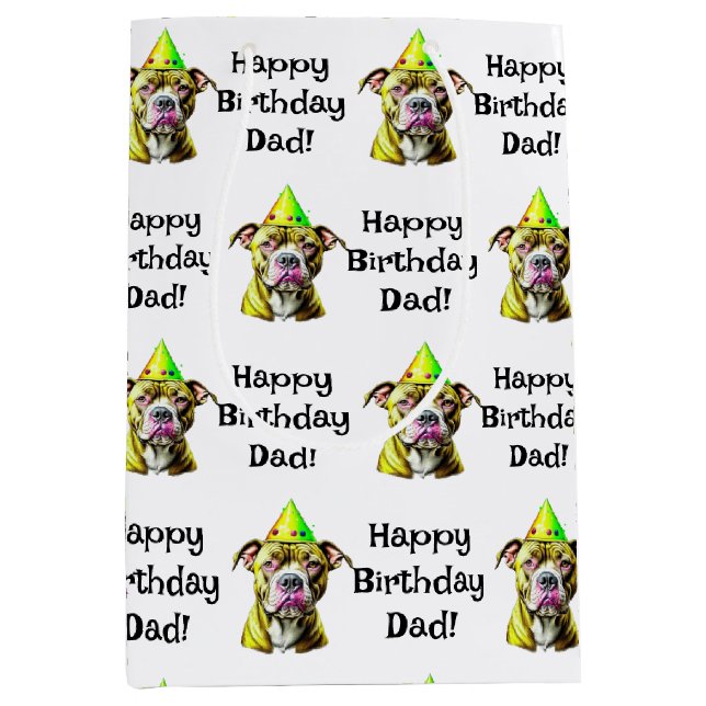 Personalised Happy Birthday (Add Name) Pitbull Medium Gift Bag (Front)