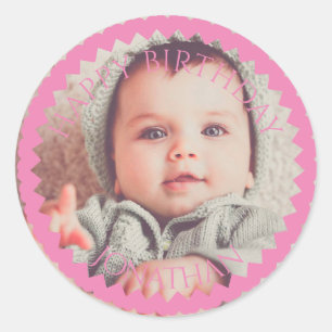 Personalised Happy Birthday add your photo name Classic Round Sticker
